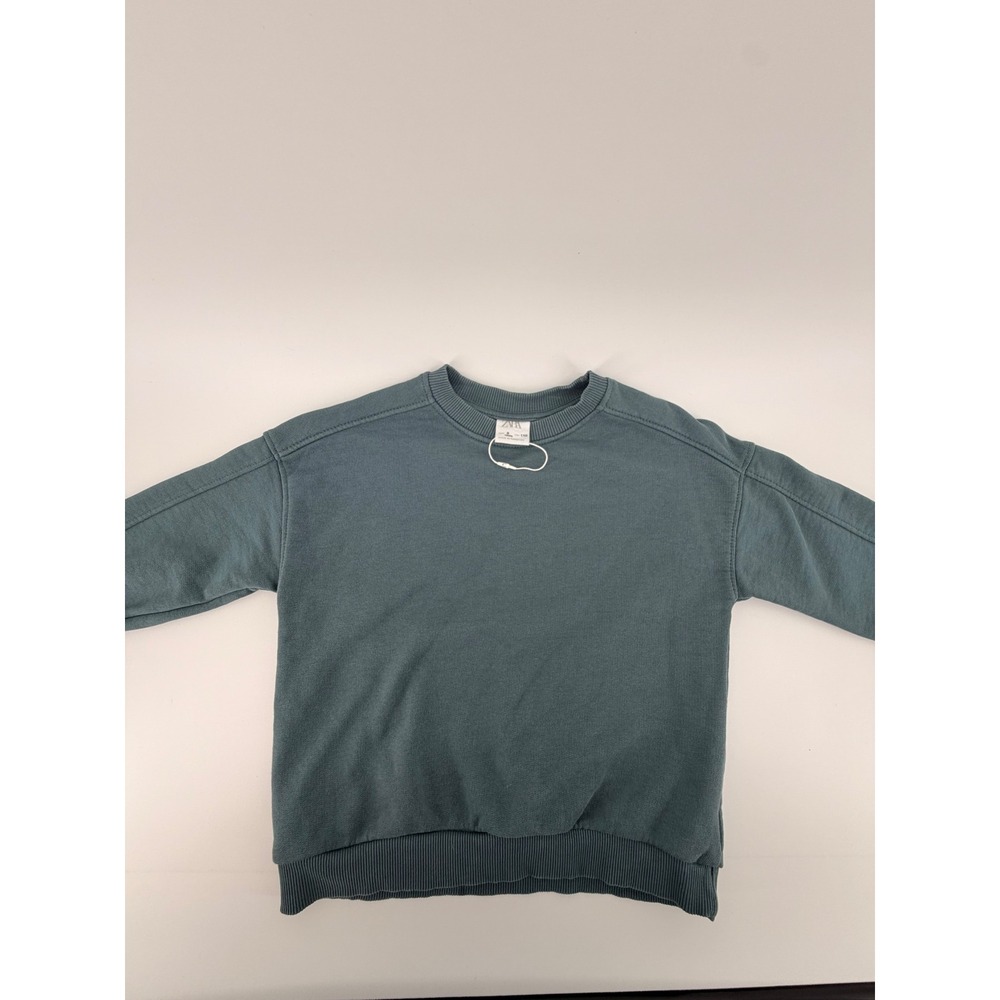Zara Kids Boys Girls Teal Blue Dropped Shoulder Crewneck Sweatshirt Size 5 110cm
